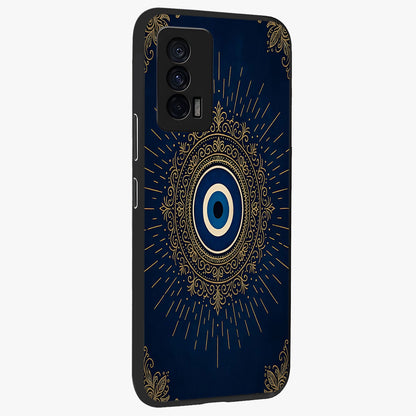Golden Celestial Charm Glass Case upright view showcasing radiant celestial artwork with elegant golden theme.