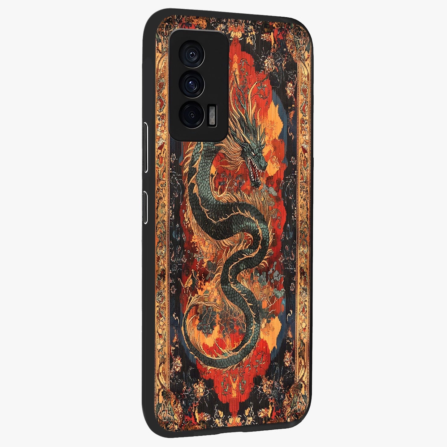 Inferno Dragon Soul Glass Case upright view showcasing intense dragon artwork with fantasy fire theme.