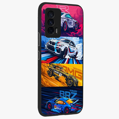 JDM Sports Car Glass Case upright view showcasing dynamic sports car artwork with bold racing theme.