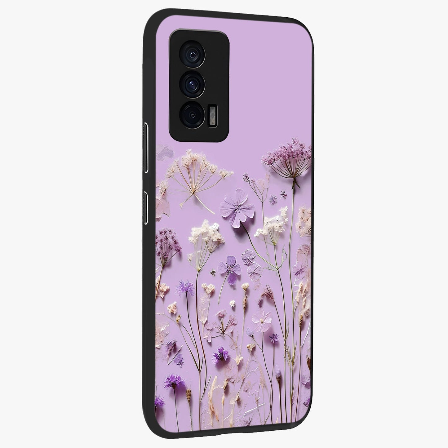 Lavender Blossom Dream Glass Case upright view showcasing delicate lavender blossom artwork with peaceful floral theme.