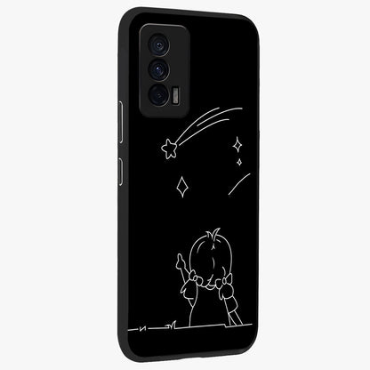 Line Art Girl With Shooting Stars Glass Case upright view showcasing delicate shooting stars artwork with minimal artistic theme.