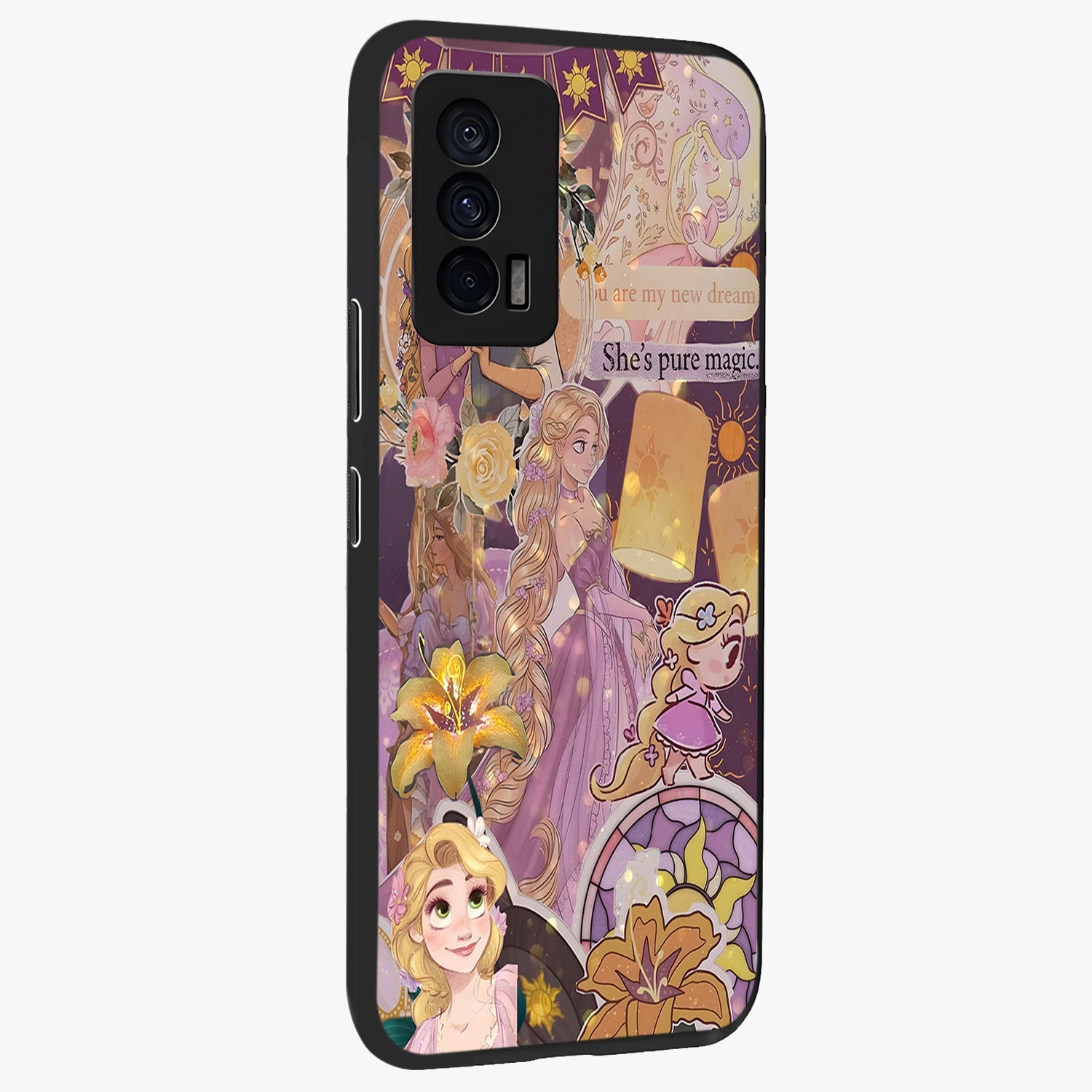 Magical Tangled Dream Glass Case upright view showcasing enchanting artistic artwork with dreamy fantasy theme.