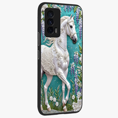 Majestic Floral Stallion Glass Case upright view showcasing dramatic horse artwork with decorative floral theme.