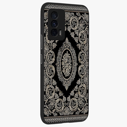 Noir Bloom Elegance Glass Case upright view showcasing graceful floral artwork with luxurious dark theme.