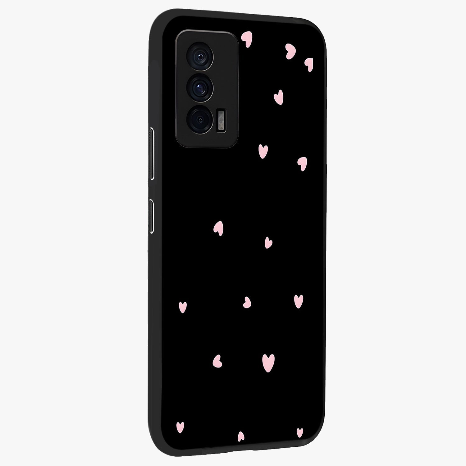 Pink Love Drops Glass Case upright view showcasing charming heart drop artwork with romantic playful theme.