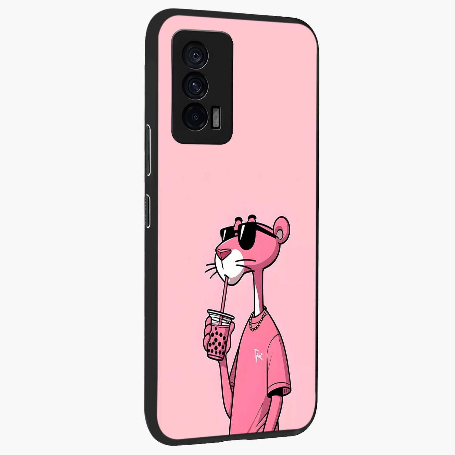 Pink Panther Glass Case upright view showcasing fun animated artwork with stylish retro cartoon theme.
