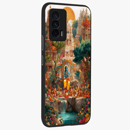 Sacred Sunlight Gods Glass Case upright view showcasing glowing divine artwork with sacred mythological theme.