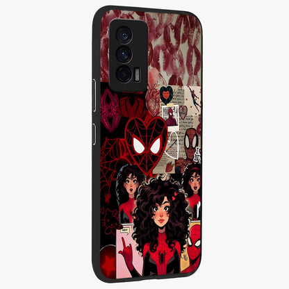 Spider Love Story Glass Case upright view showcasing charming superhero artwork with romantic comic theme.
