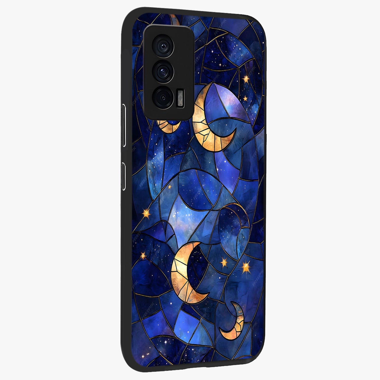 Starlit Sky Tapestry Glass Case upright view showcasing elegant starry sky artwork with cosmic decorative theme.
