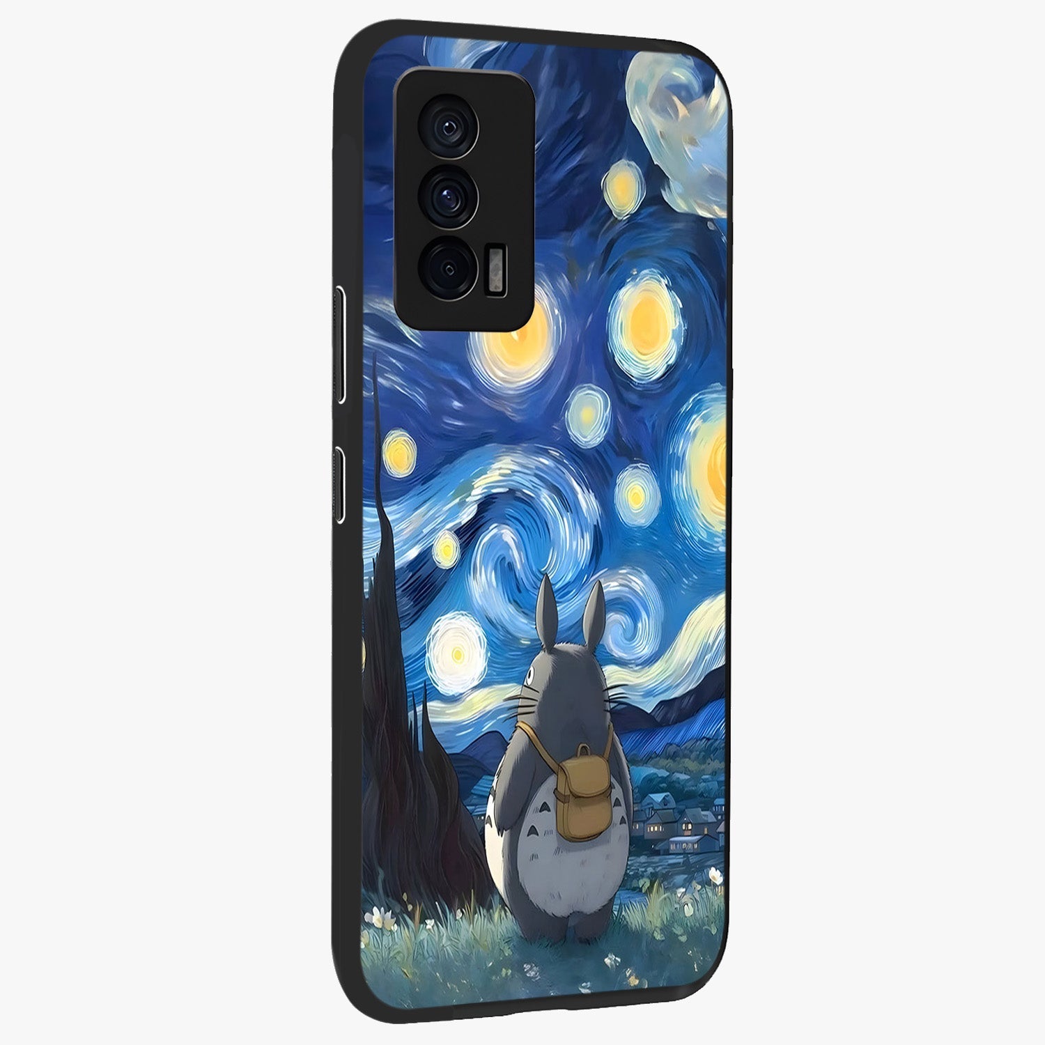 Totoro In Van Gogh Art Glass Case upright view showcasing creative character artwork with painterly artistic theme.