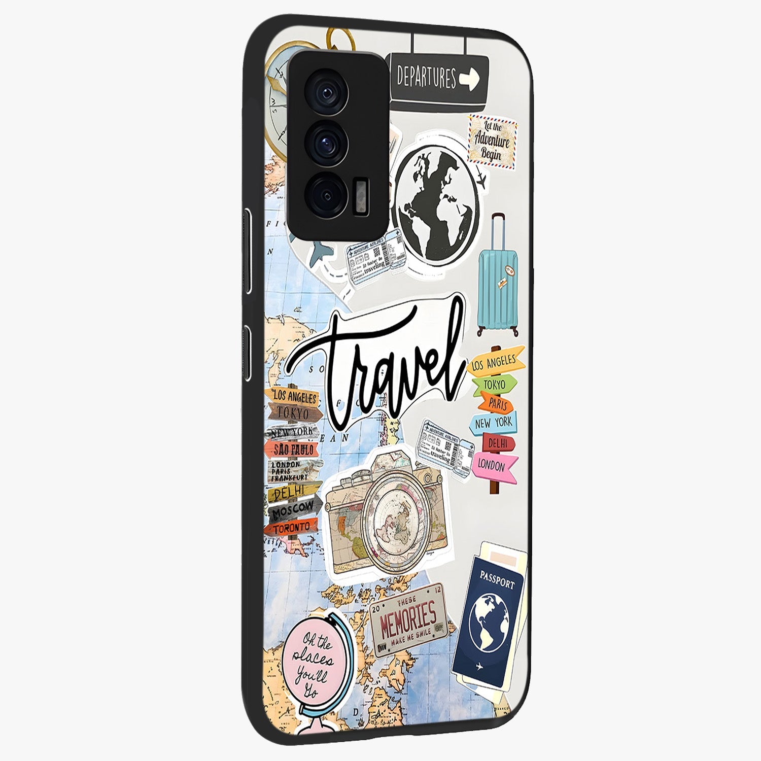 Wanderlust Journal Glass Case upright view showcasing wanderlust inspired artwork with creative exploration theme.
