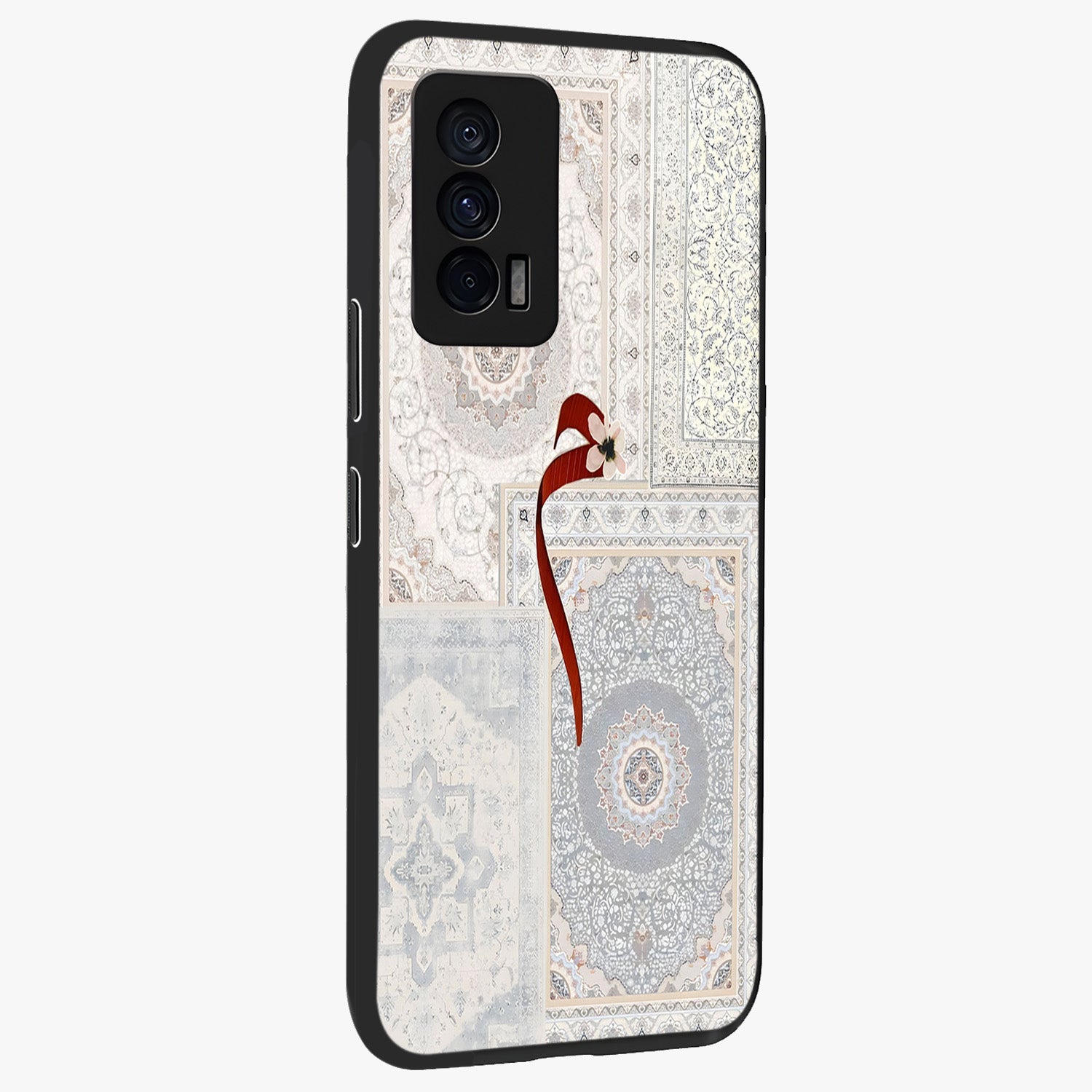 White Aesthetic Bow Glass Case upright view showcasing delicate ribbon bow artwork with cute minimalist theme.