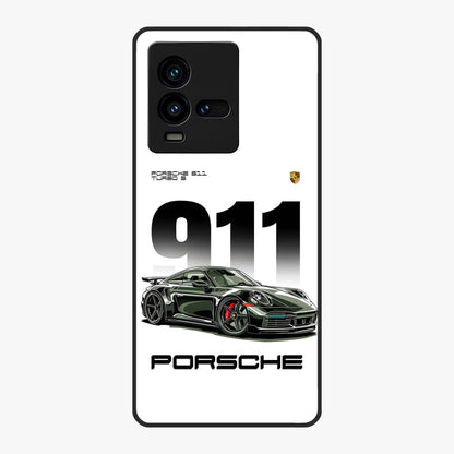 911 Turbo Dominance Glass Case showing clean flat back view with bold 911 sports car artwork and glossy glass finish.