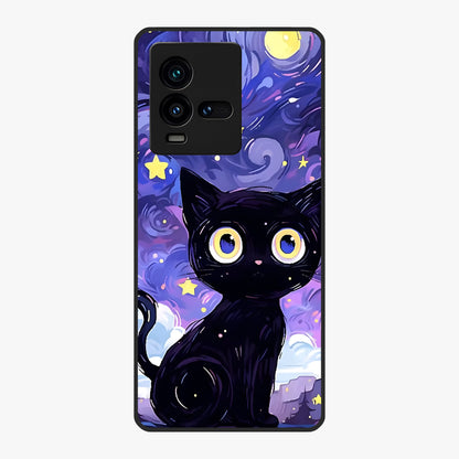 Abstract Cat Art Glass Case showing flat back view with artistic cat illustration and glossy glass finish.