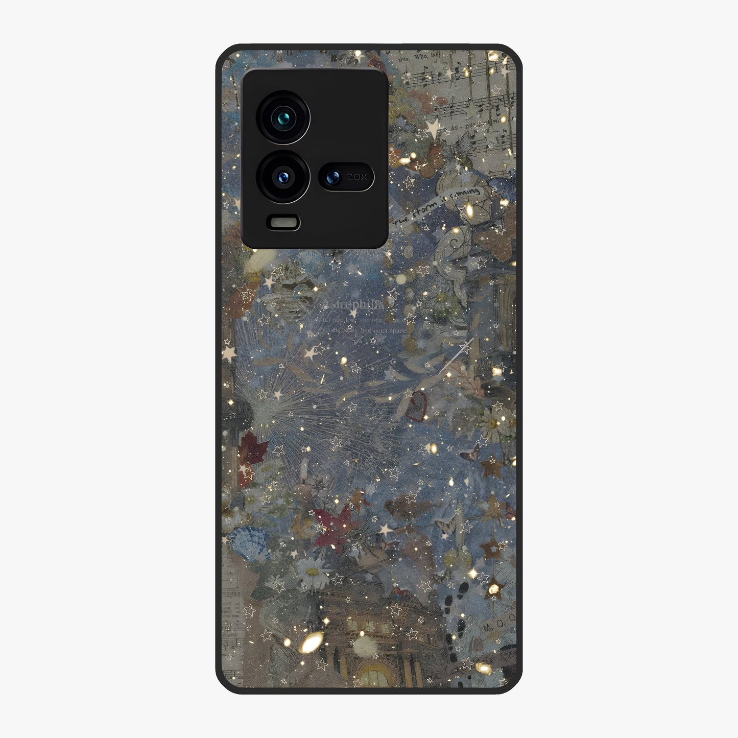 Aesthetic Astrolophia Glass Case showing flat back view with dreamy aesthetic design and glossy glass finish.