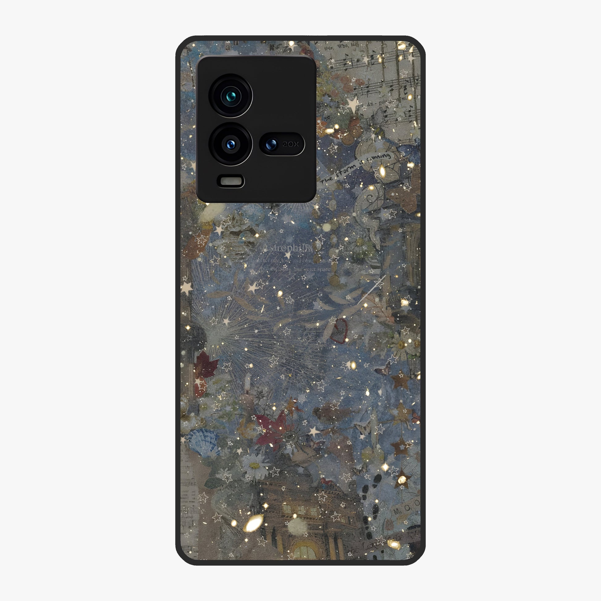 Aesthetic Astrolophia Glass Case showing flat back view with dreamy aesthetic design and glossy glass finish.