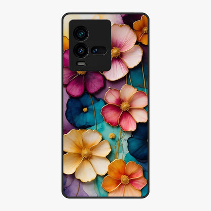 Artlyn Grace Flower Pattern Glass Case showing flat back view with elegant floral pattern artwork and glossy glass finish.