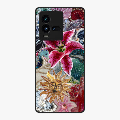 Beaded Garden Fantasy Glass Case showing flat back view with dreamy garden bead artwork and glossy glass finish.