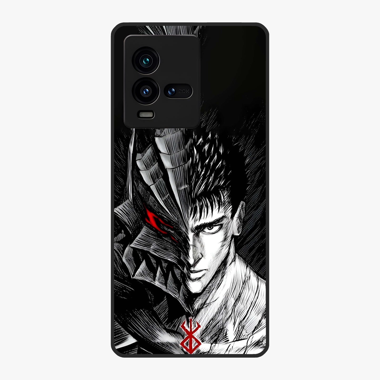 Berserker Blood Oath Glass Case showing flat back view with fierce warrior inspired artwork and glossy glass finish.