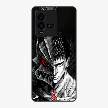 Berserker Blood Oath Glass Case showing flat back view with fierce warrior inspired artwork and glossy glass finish.