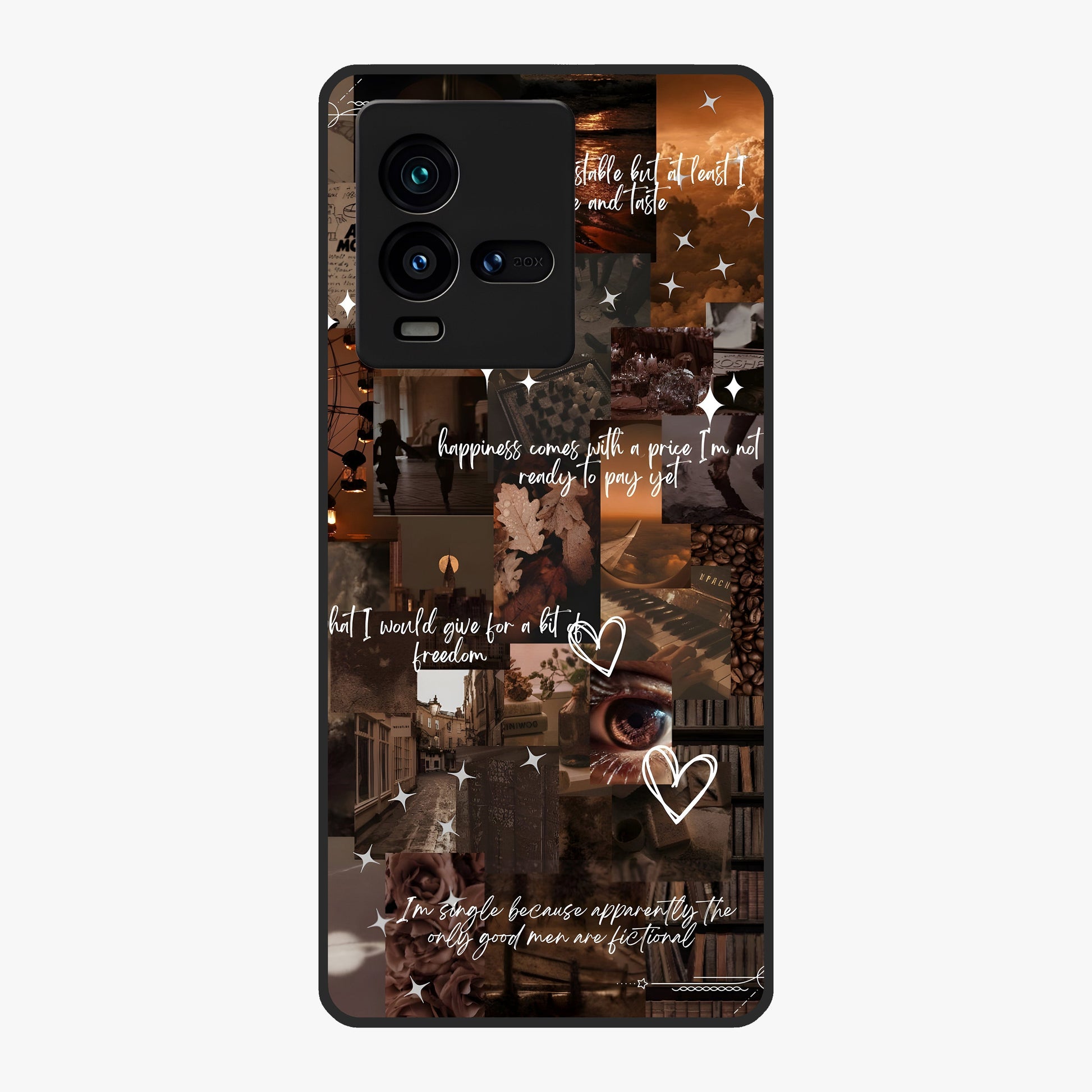 Bittersweet Aesthetic Chaos Glass Case showing flat back view with artistic chaotic aesthetic design and glossy glass finish.