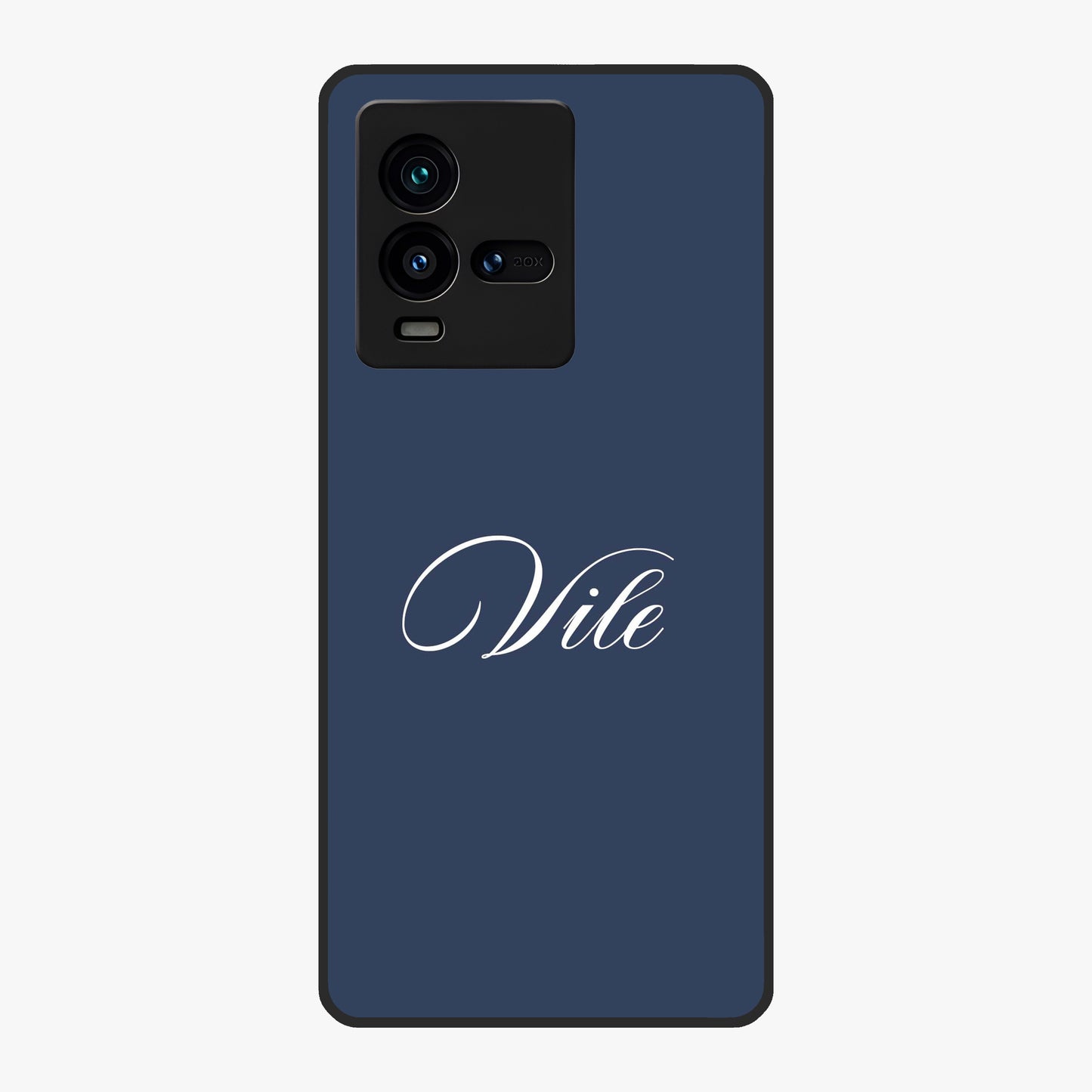Blue Background Personalized Custom Name Glass Case showing flat back view with minimal blue background and custom name design.
