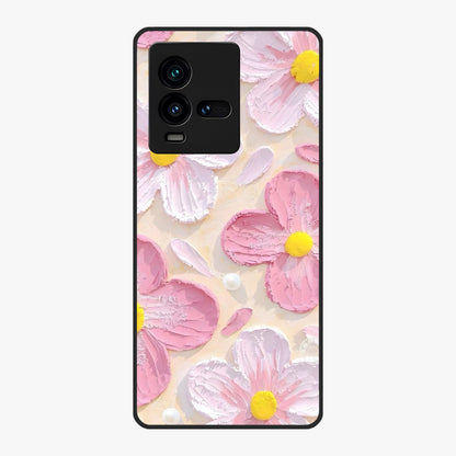 Blush Bloom Texture Glass Case showing flat back view with soft blush floral texture artwork and glossy glass finish.