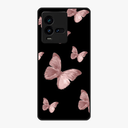 Butterfly Pattern Glass Case showing flat back view with elegant butterfly pattern artwork and glossy glass finish.