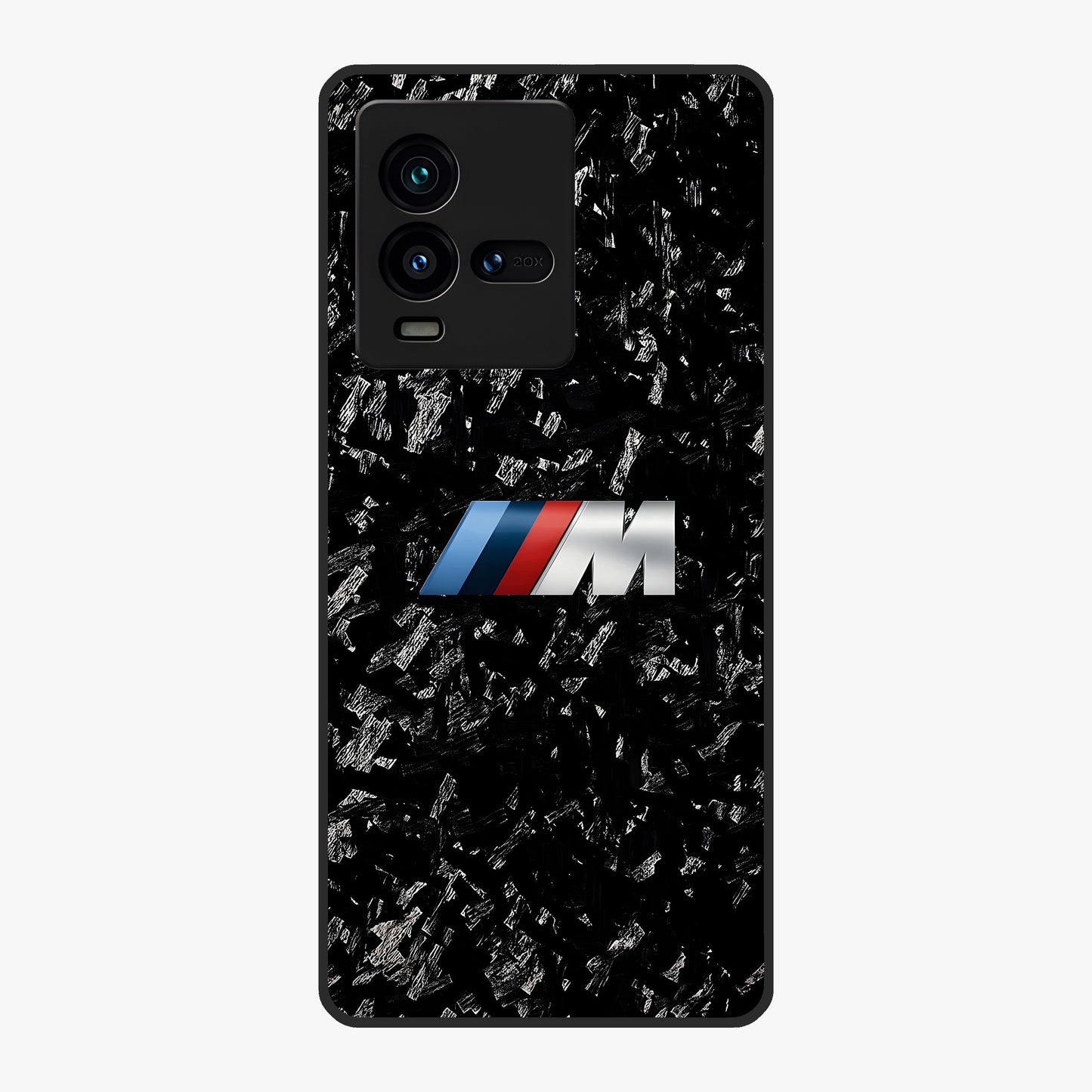 Carbon Speed Mark Glass Case showing flat back view with sporty carbon pattern artwork and glossy glass finish.
