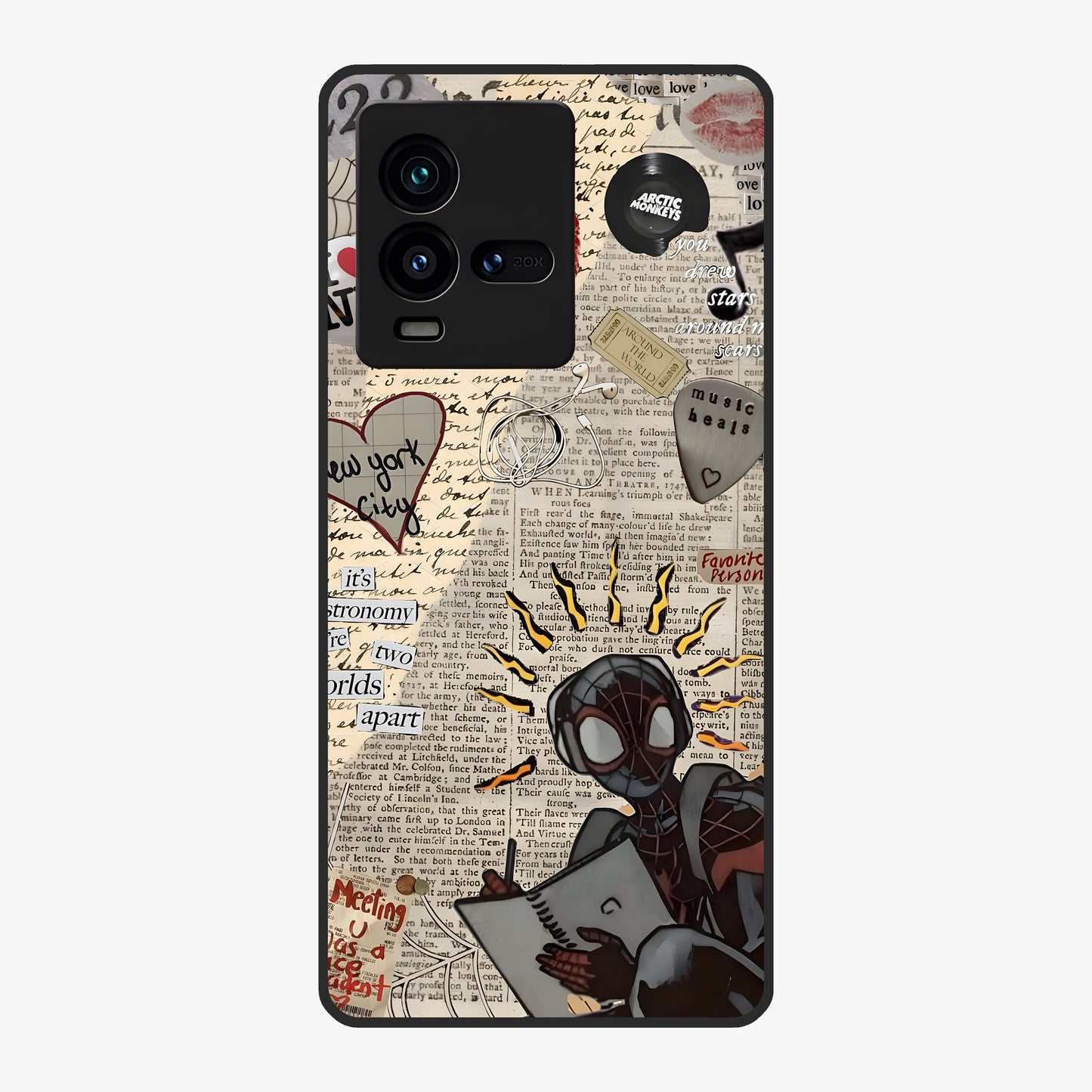 City Dream Sketch Glass Case showing flat back view with artistic city skyline sketch artwork and glossy glass finish.