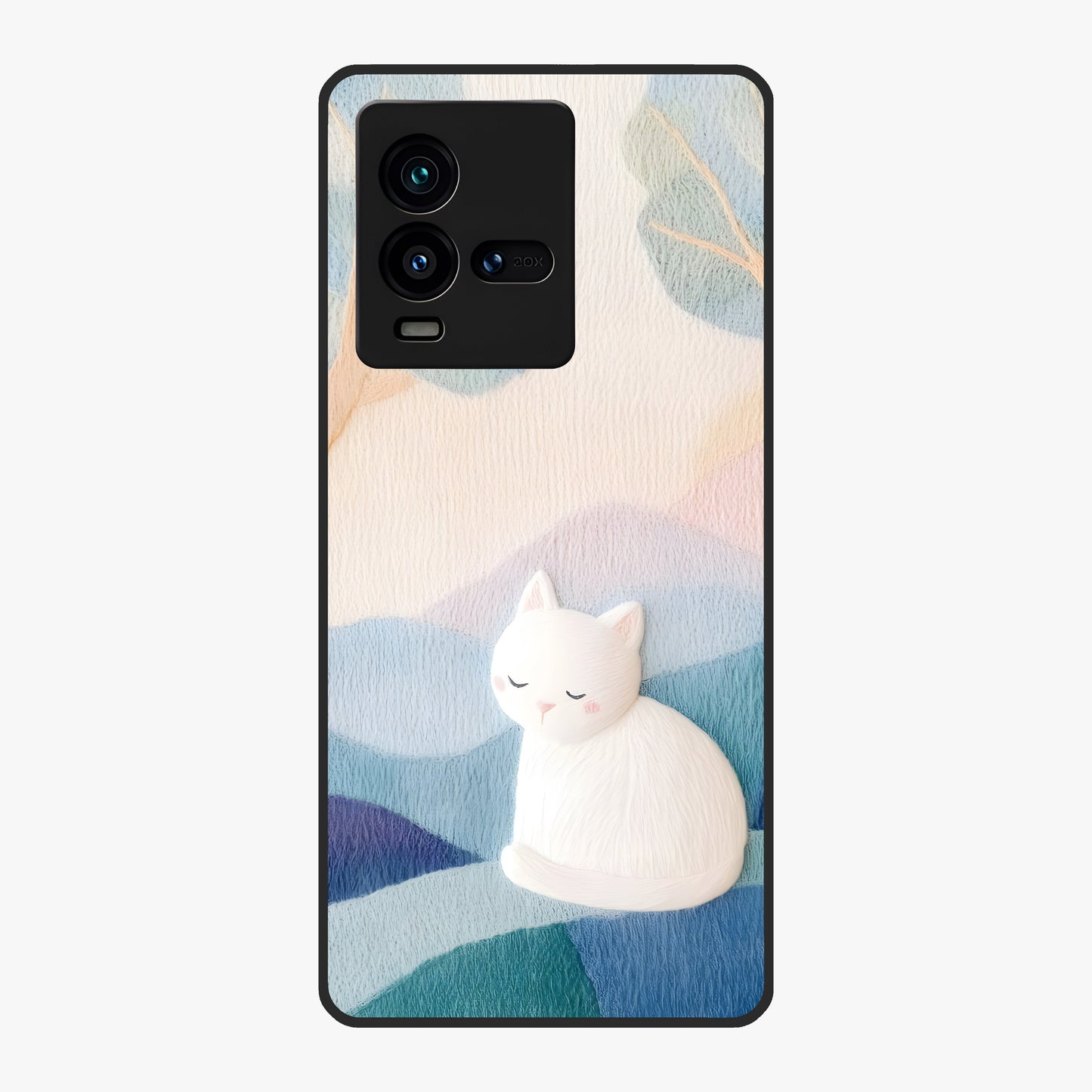 Cotton Dream Cat Glass Case showing flat back view with soft dreamy cat artwork and glossy glass finish.