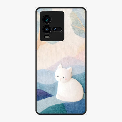 Cotton Dream Cat Glass Case showing flat back view with soft dreamy cat artwork and glossy glass finish.
