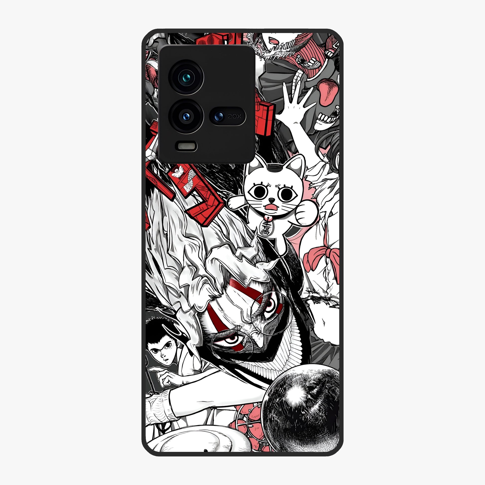 Crimson Chaos Panel Glass Case showing flat back view with bold crimson abstract artwork and glossy glass finish.