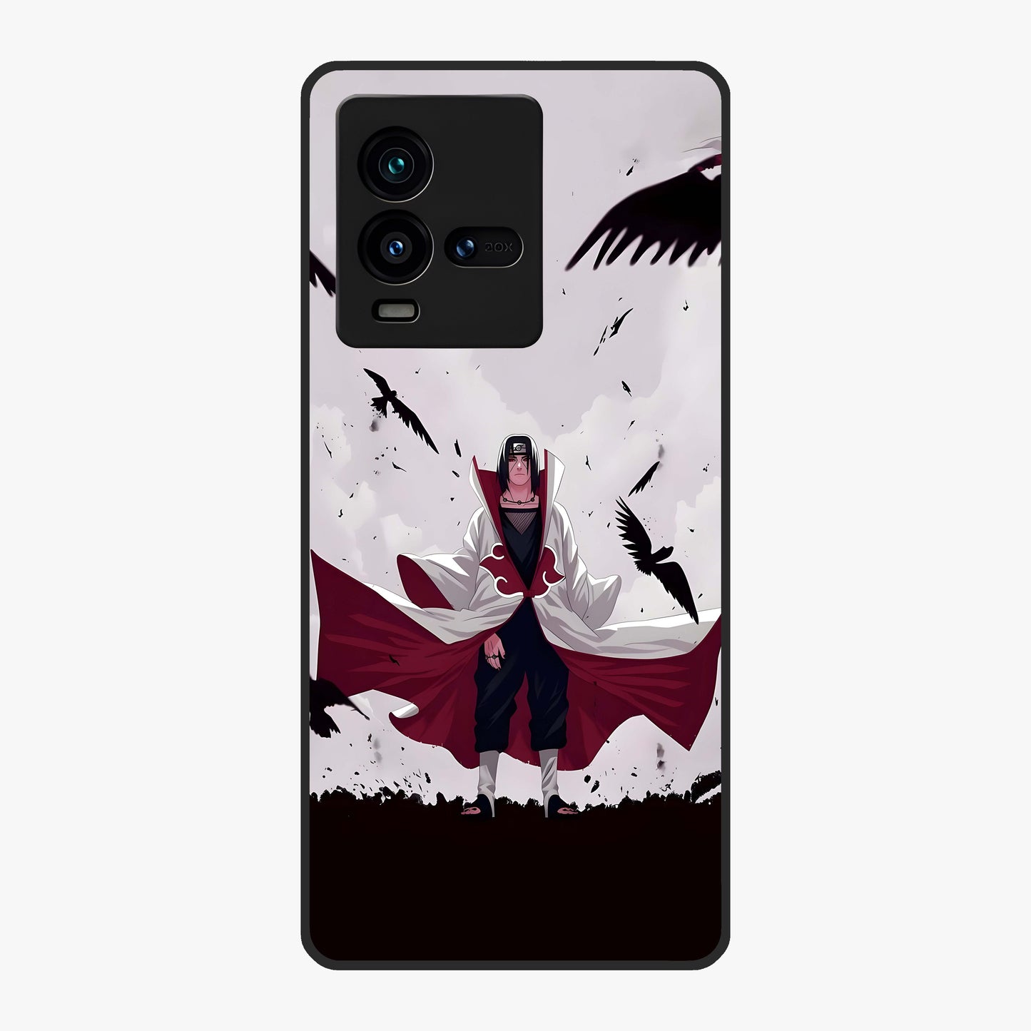 Crimson Crow Ascension Glass Case showing flat back view with mystical crow artwork and glossy glass finish.