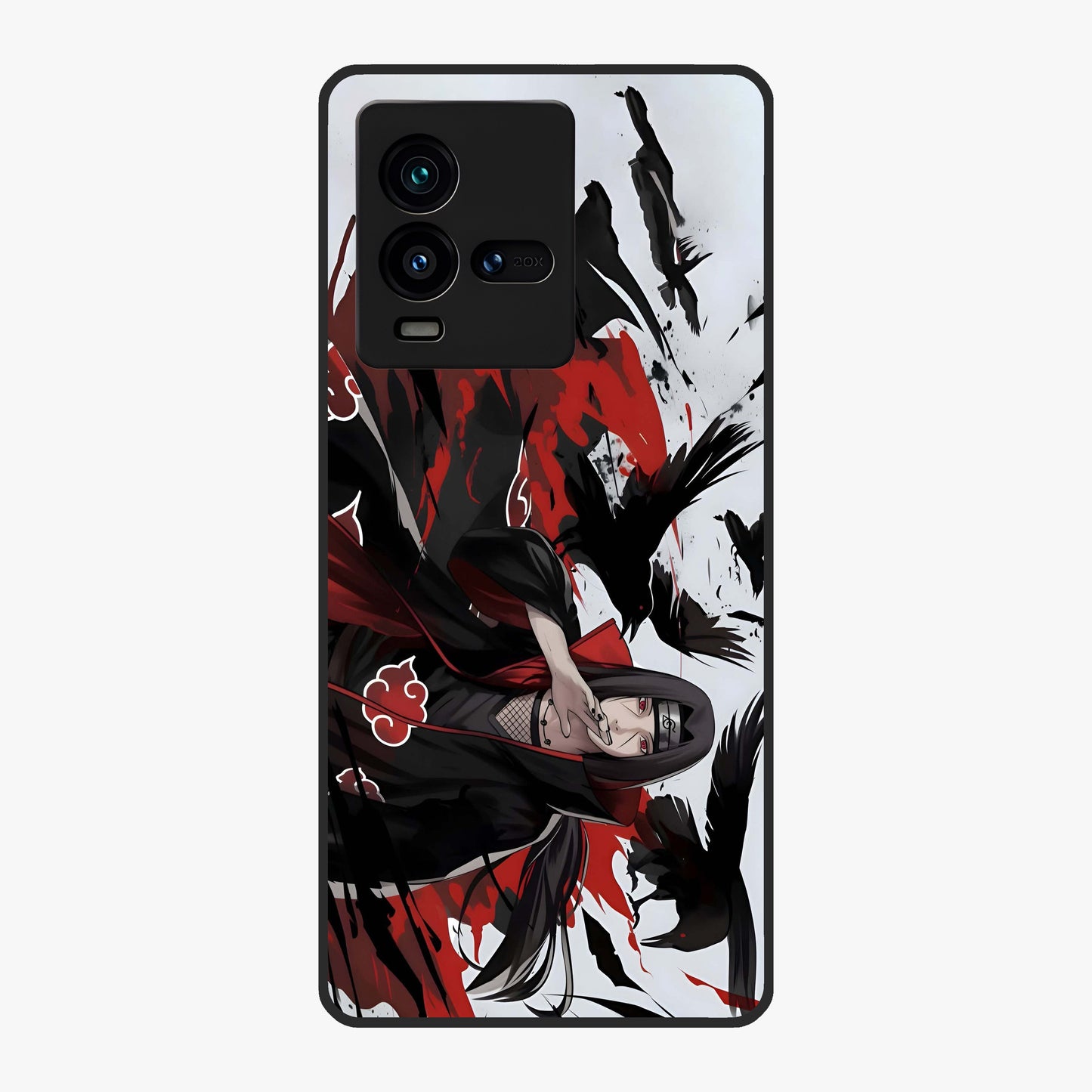 Crimson Crow Illusion Glass Case showing flat back view with artistic crow illusion artwork and glossy glass finish.
