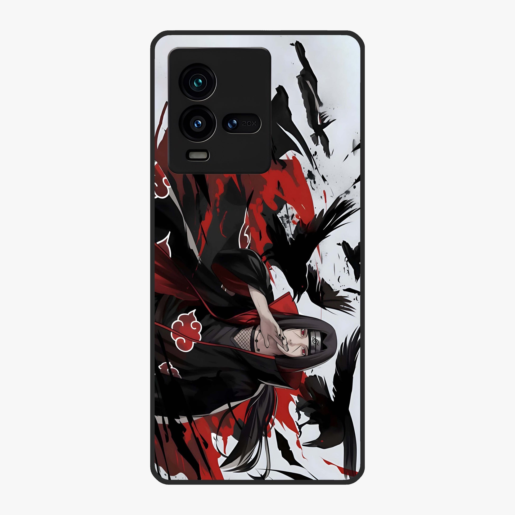 Crimson Crow Illusion Glass Case showing flat back view with artistic crow illusion artwork and glossy glass finish.