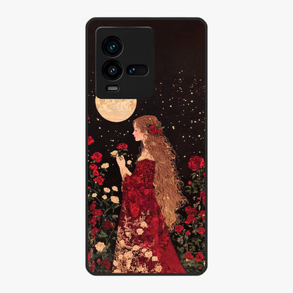 Crimson Dreams Glass Case showing flat back view with dreamy crimson artwork and glossy glass finish.