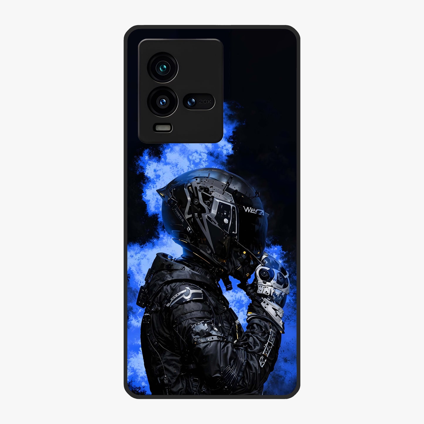 Cyber Sentinel Protocol Glass Case showing flat back view with futuristic cyber themed artwork and glossy glass finish.