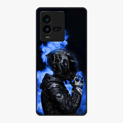 Cyber Sentinel Protocol Glass Case showing flat back view with futuristic cyber themed artwork and glossy glass finish.