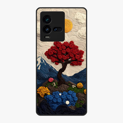 Eternal Nature Tapestry Glass Case showing flat back view with intricate nature tapestry artwork and glossy glass finish.