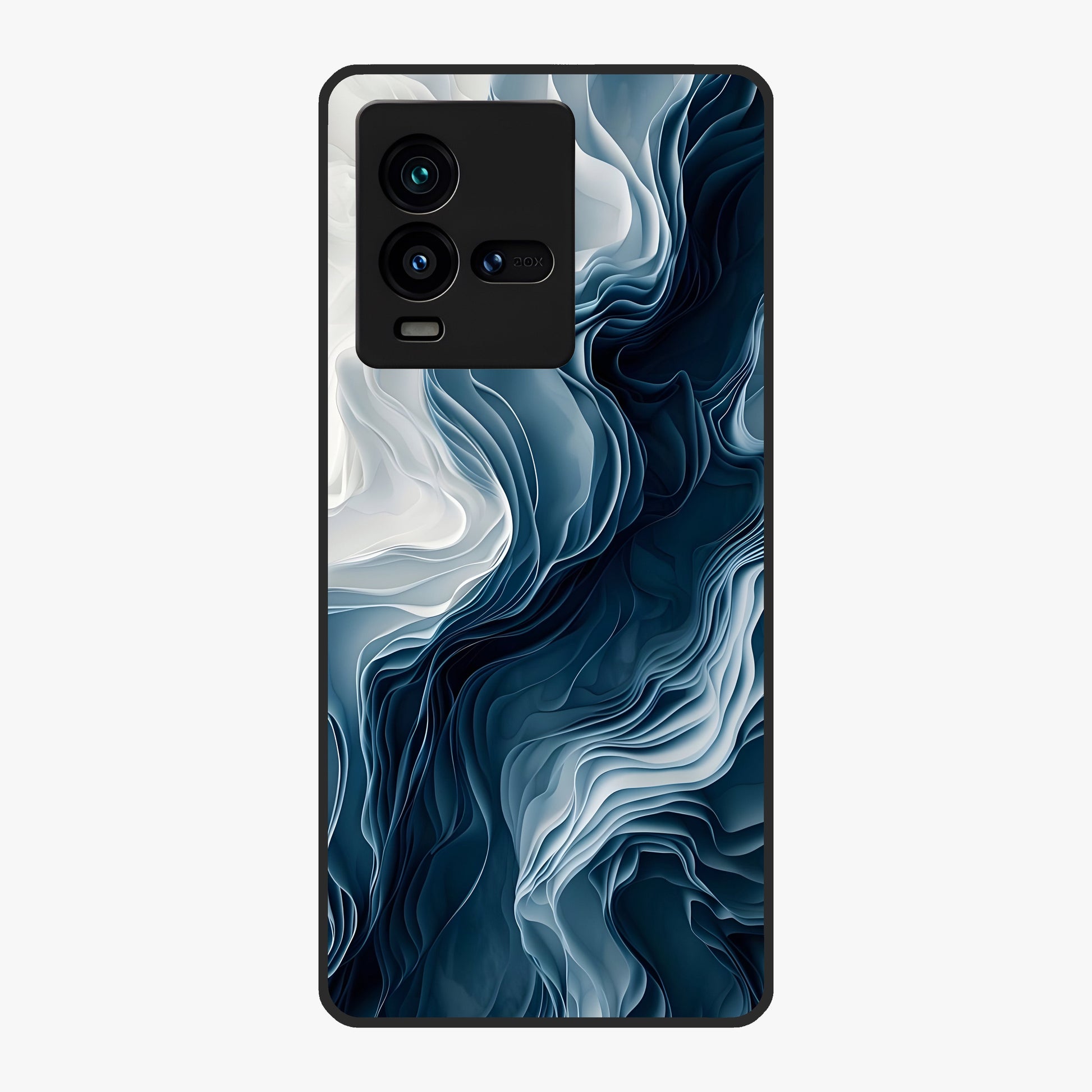 Ethereal Paper Marble Glass Case showing flat back view with soft marble paper texture artwork and glossy glass finish.