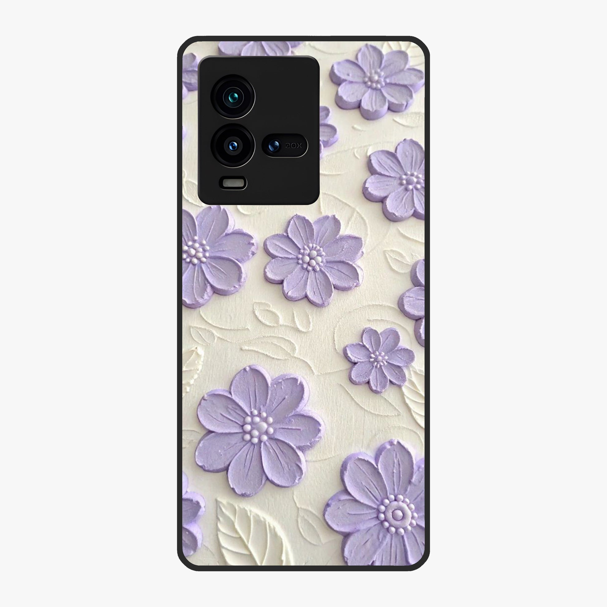 Floral Wall Art With Purple Flowers Glass Case showing flat back view with purple flower artwork and glossy glass finish.