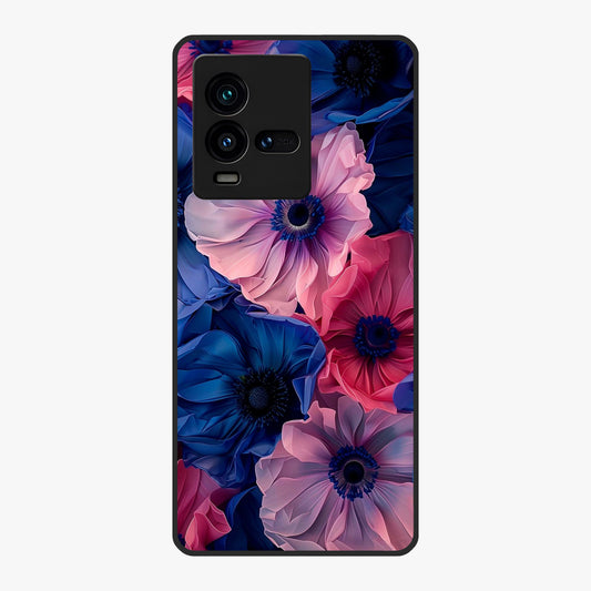 Flower Paper Art Pattern Glass Case showing flat back view with paper cut style floral artwork and glossy glass finish.