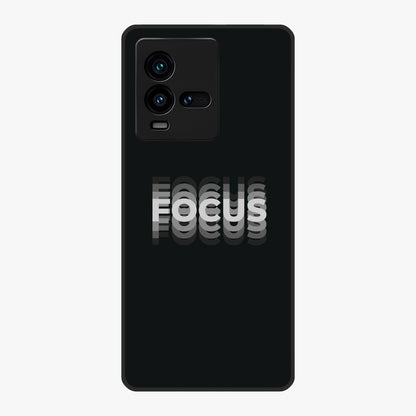 Focus Mode On Glass Case showing flat back view with bold motivational typography design and glossy glass finish.