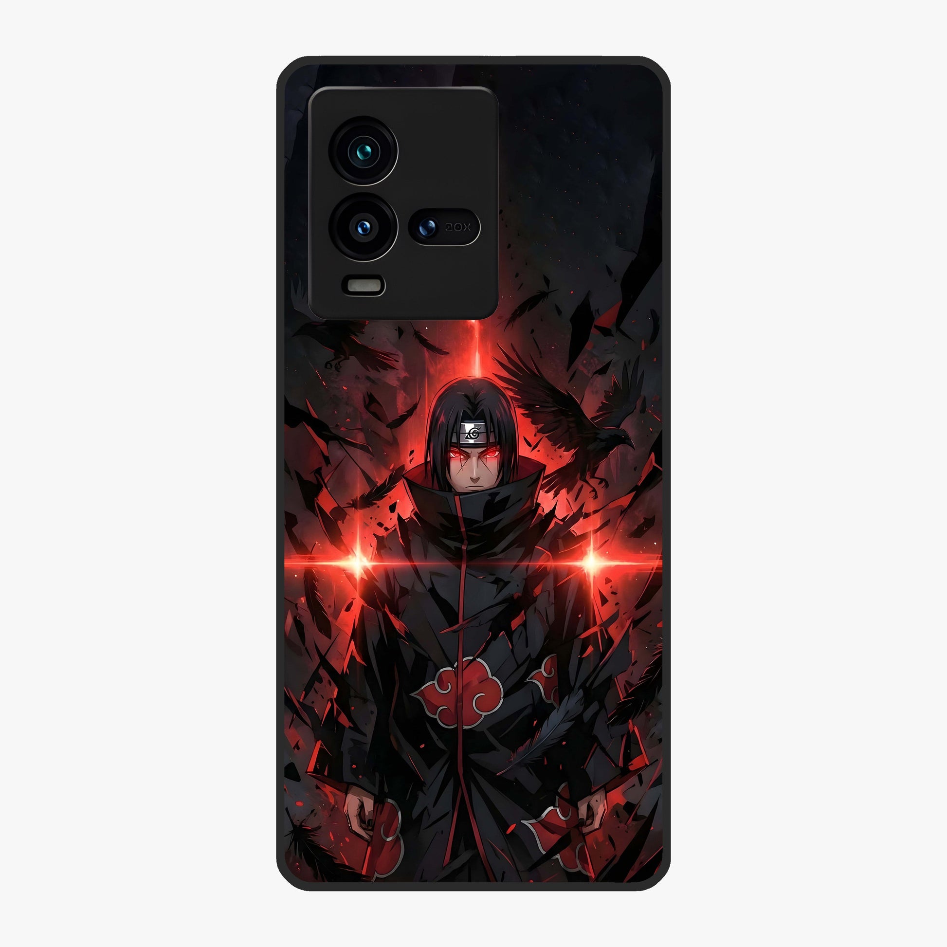 Focused Blade Discipline Glass Case showing flat back view with warrior sword themed artwork and glossy glass finish.