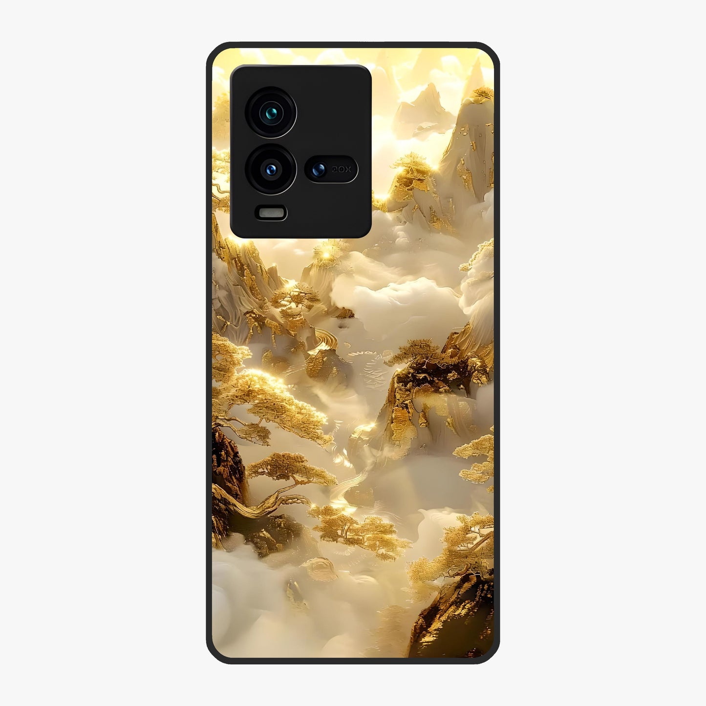 Gates Of Illumination Glass Case showing flat back view with mystical illuminated gate artwork and glossy glass finish.