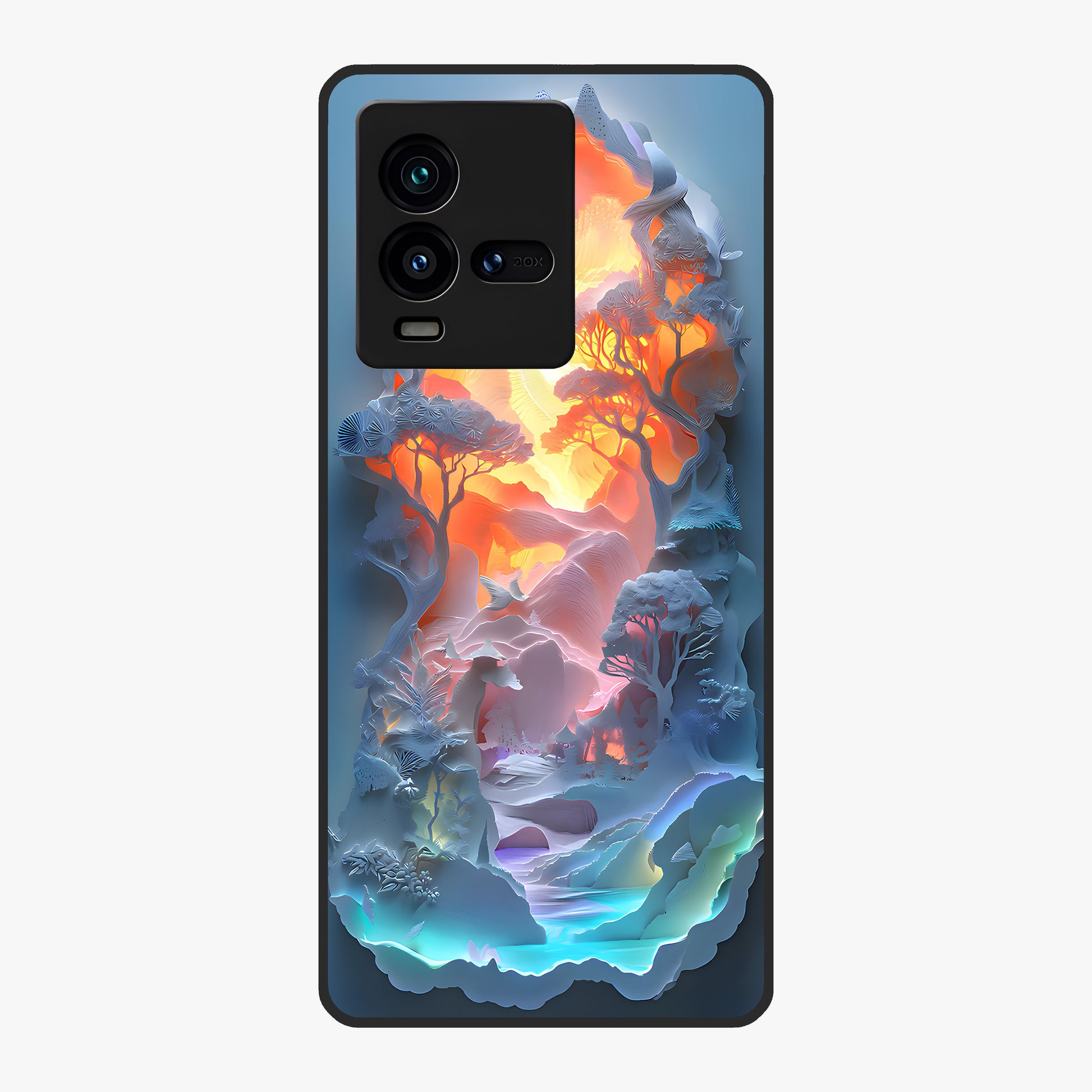 Glow Forest Portal Glass Case showing flat back view with glowing forest portal artwork and glossy glass finish.