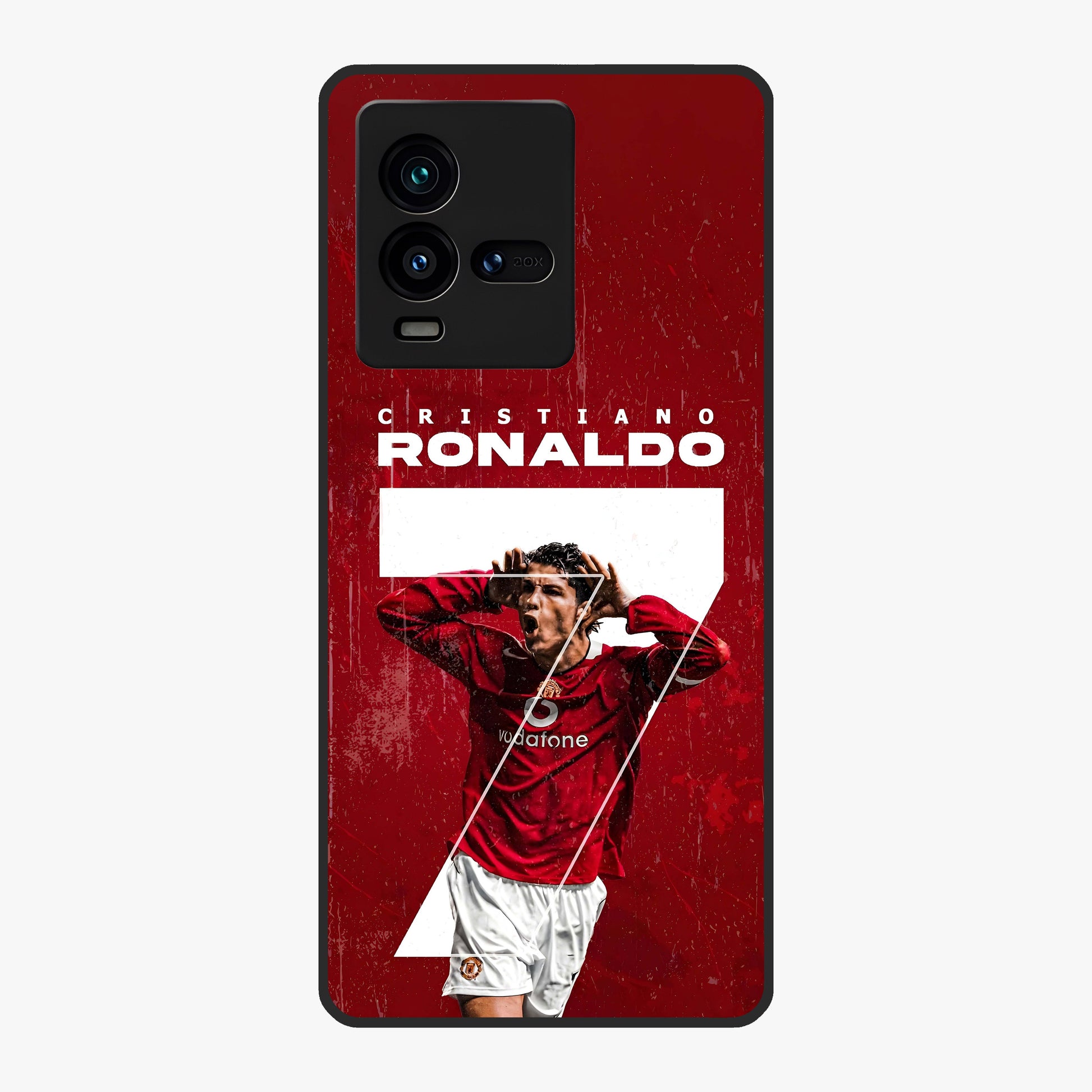 Goal Celebration Legacy Glass Case showing flat back view with football celebration inspired artwork and glossy glass finish.