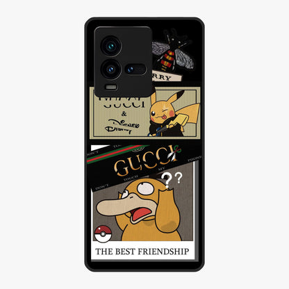Gucci Play Mashup Glass Case showing flat back view with luxury inspired graphic artwork and glossy glass finish.