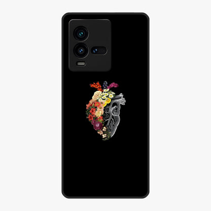 Heart With Flowers Glass Case showing flat back view with heart shaped floral artwork and glossy glass finish.